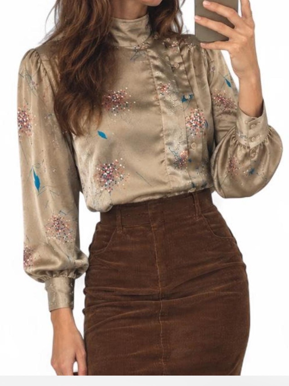 Vintage 1980s Secretary Blouse | High Neck Side Button Floral Top | Small. NSL
